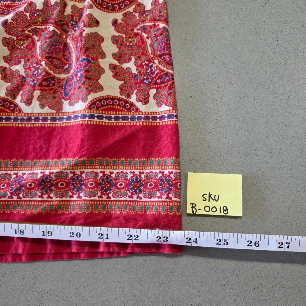 Liz Claiborne Lizwear Red Paisley Cotton Maxi Skirt Beaded Trim Size 6